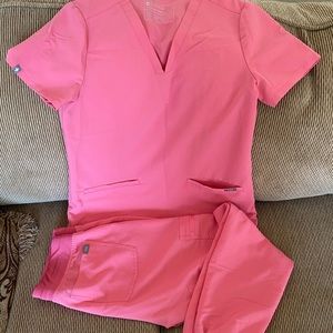 Figs Scrubs neon pink set